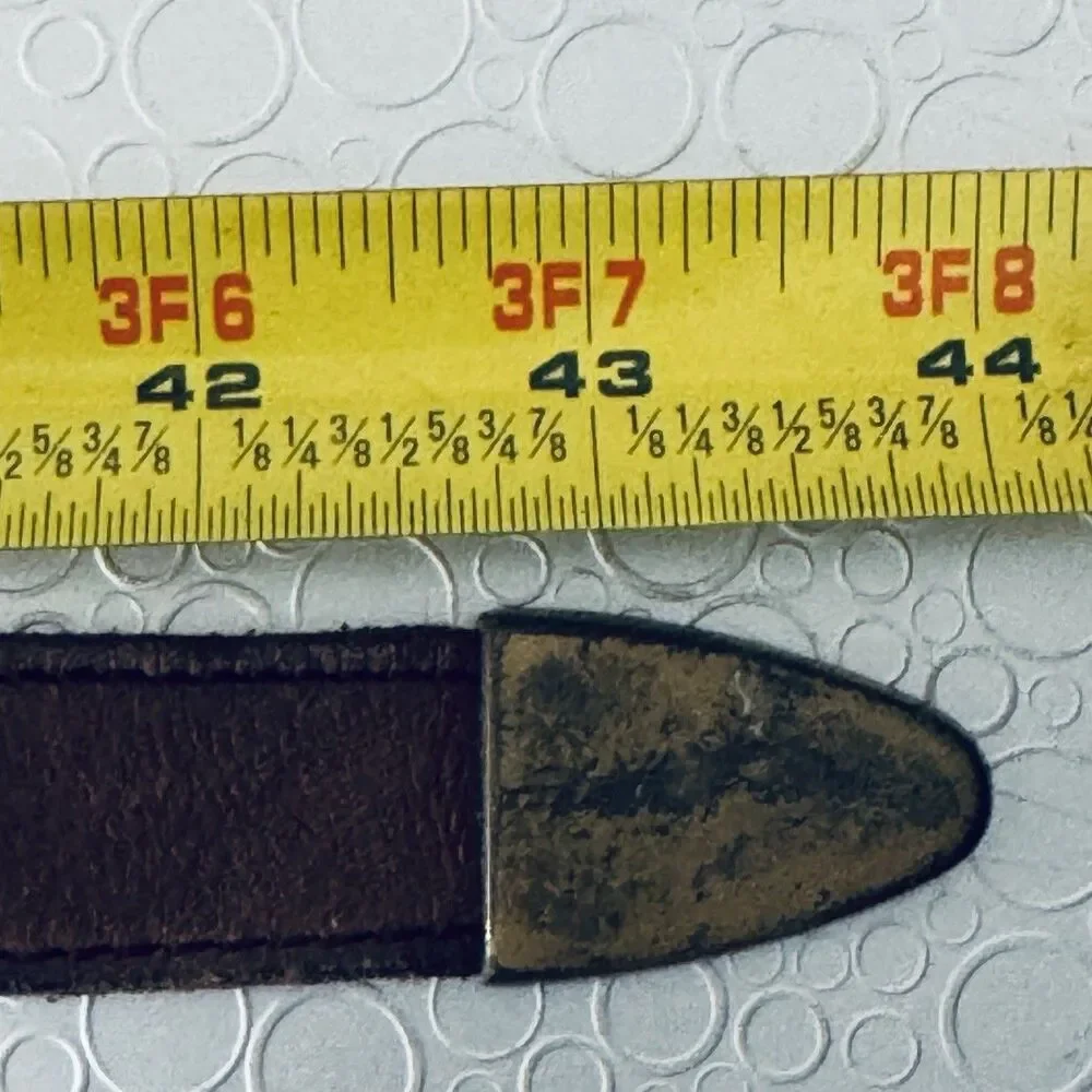 Vintage Cognac Brown Leather Western Belt 38 3-Pc Brass Buckle Tip Narrow Slim